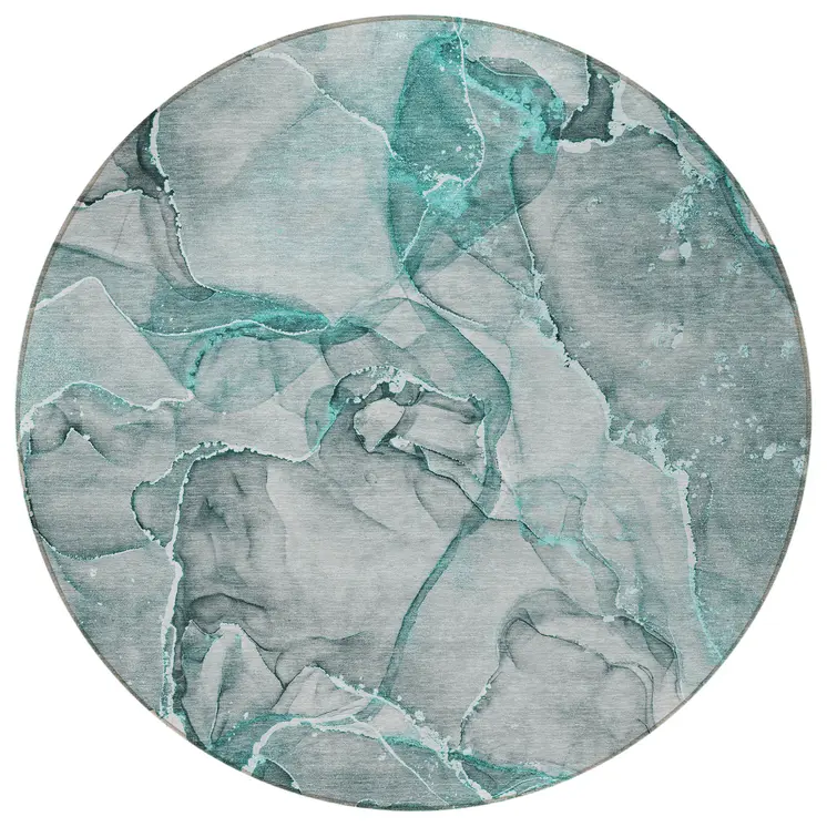 8' Round Gray and Ivory Round Abstract Washable Non Skid Indoor Outdoor Area Rug