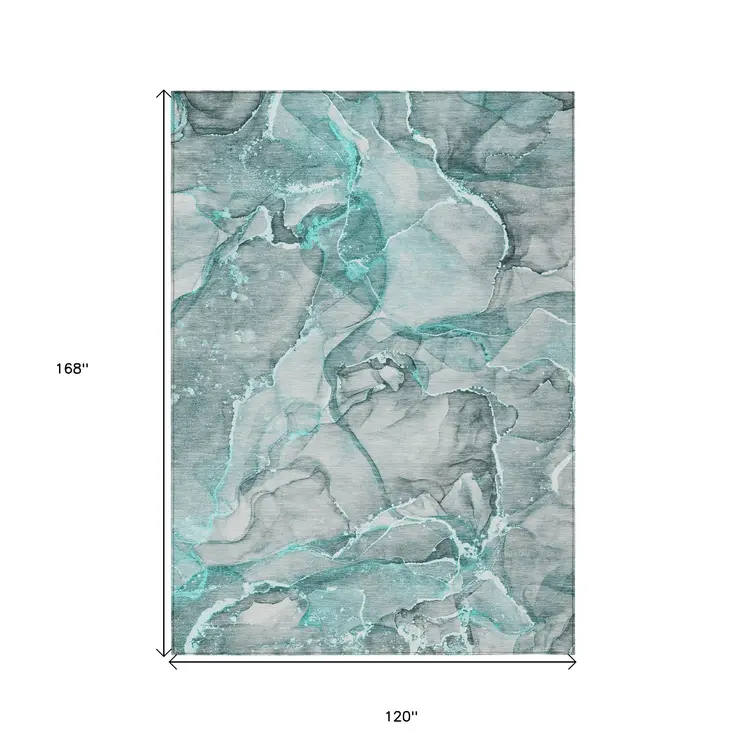 10' X 14' Gray and Ivory Abstract Washable Non Skid Indoor Outdoor Area Rug