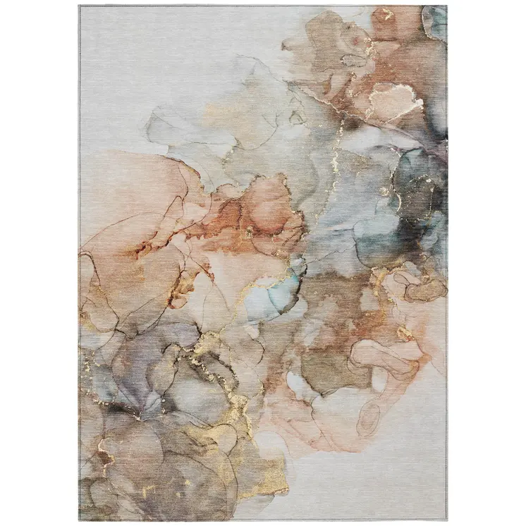 8' X 10' Beige Abstract Washable Non Skid Indoor Outdoor Area Rug