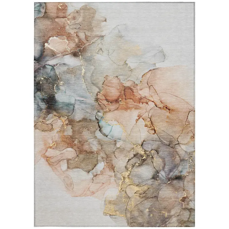 8' X 10' Beige Abstract Washable Non Skid Indoor Outdoor Area Rug