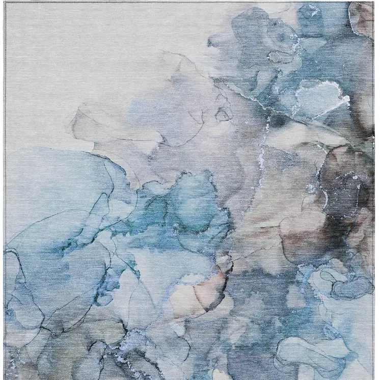 3' X 5' Blue and Gray Abstract Washable Non Skid Indoor Outdoor Area Rug