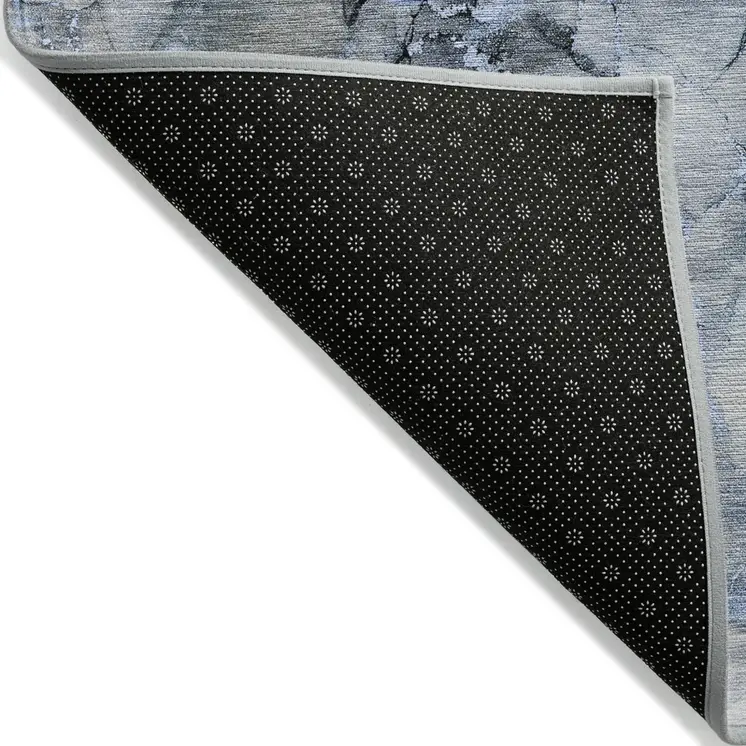 5' X 8' Blue and Gray Abstract Washable Non Skid Indoor Outdoor Area Rug
