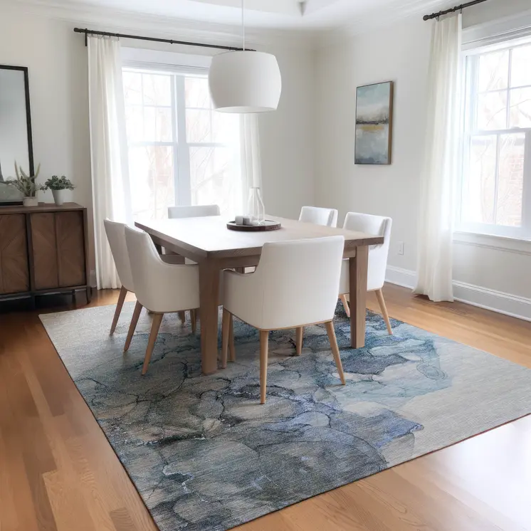 5' X 8' Blue and Gray Abstract Washable Non Skid Indoor Outdoor Area Rug