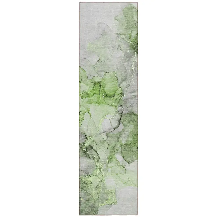 8' Runner Green Abstract Washable Non Skid Indoor Outdoor Runner Rug