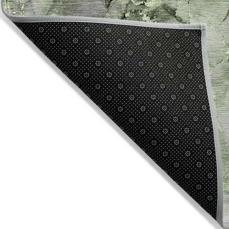 8' Runner Green Abstract Washable Non Skid Indoor Outdoor Runner Rug
