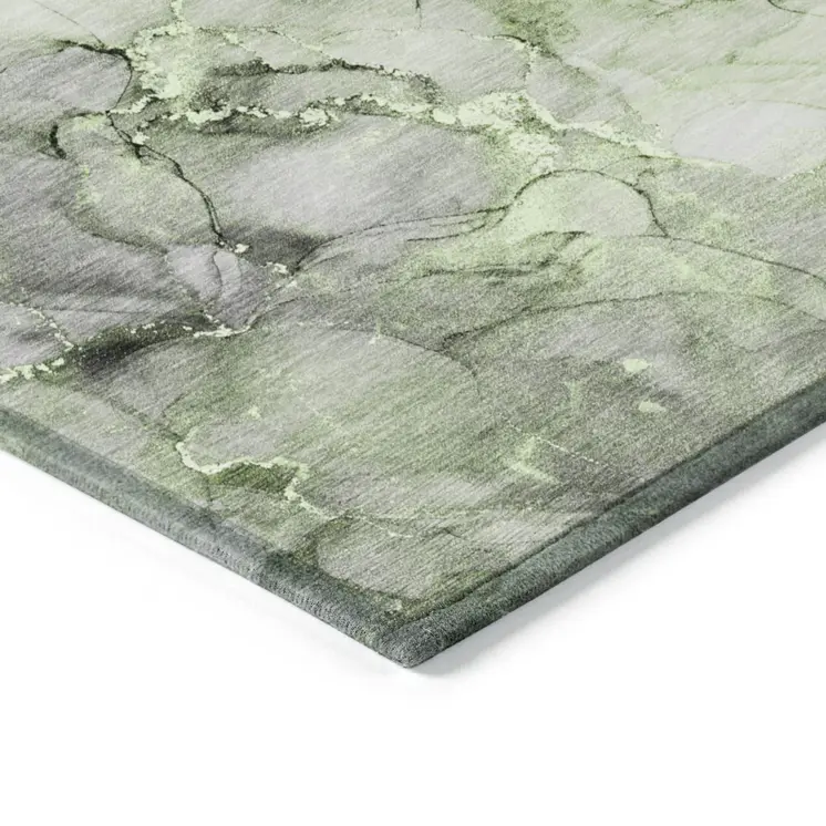8' Runner Green Abstract Washable Non Skid Indoor Outdoor Runner Rug