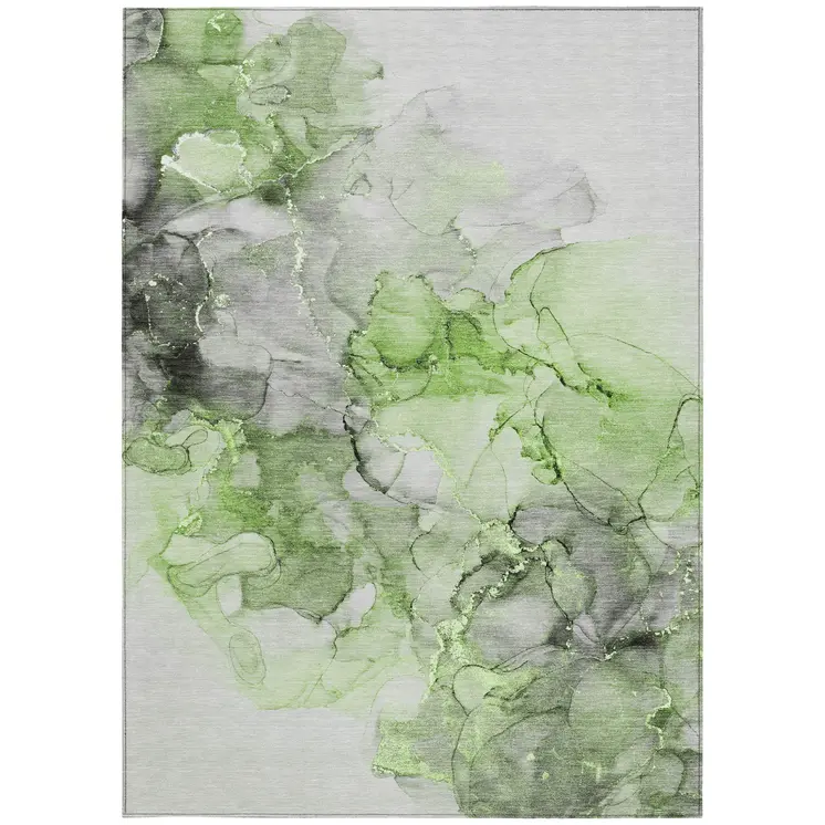 5' X 8' Green Abstract Washable Non Skid Indoor Outdoor Area Rug