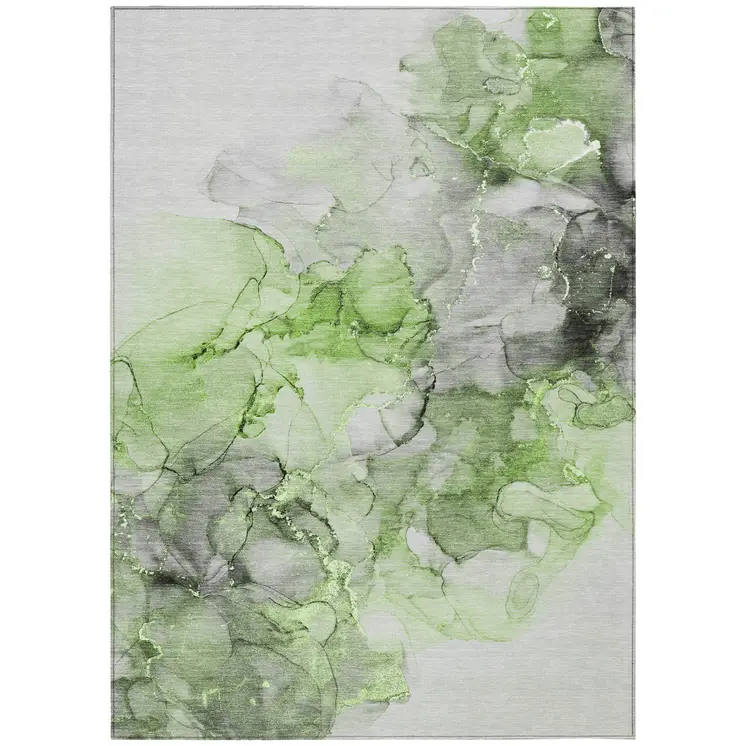 8' X 10' Green Abstract Washable Non Skid Indoor Outdoor Area Rug