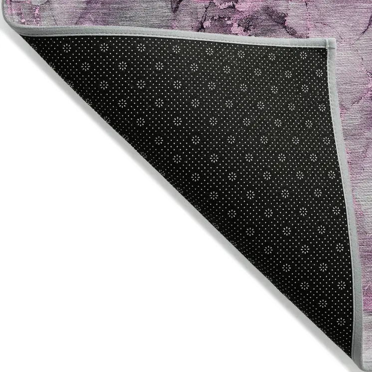 2' X 3' Gray and Purple Abstract Washable Non Skid Indoor Outdoor Area Rug