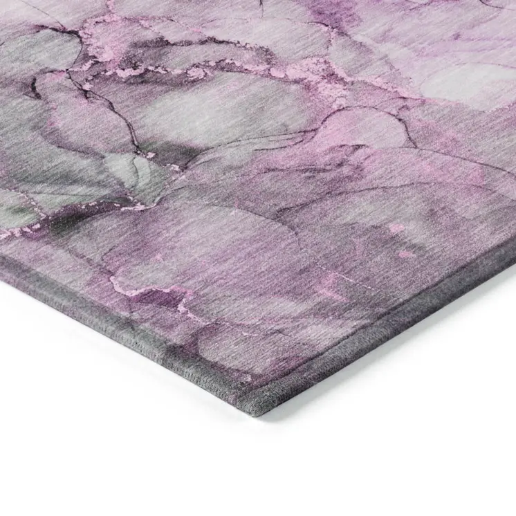 8' Runner Gray and Purple Abstract Washable Non Skid Indoor Outdoor Runner Rug
