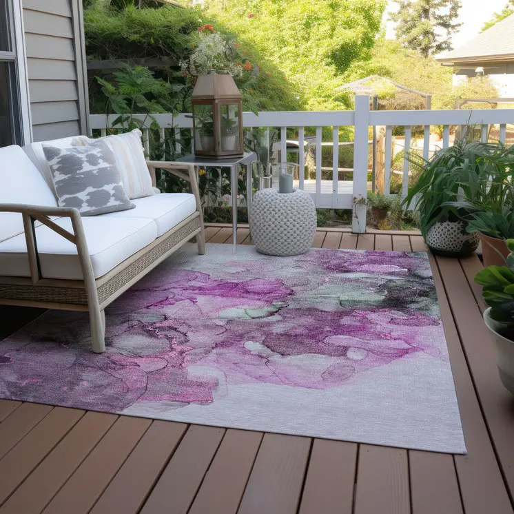 8' X 10' Gray and Purple Abstract Washable Non Skid Indoor Outdoor Area Rug