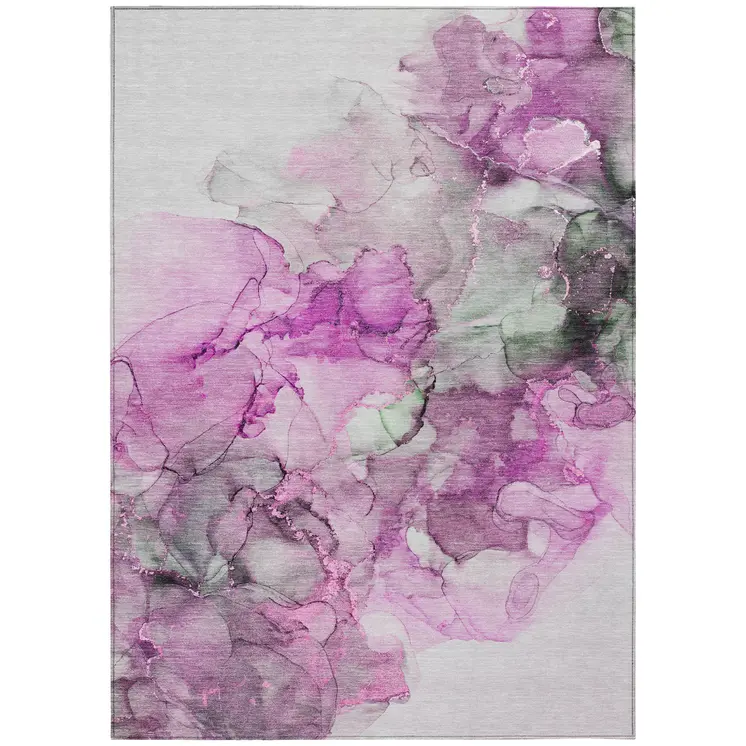 8' X 10' Gray and Purple Abstract Washable Non Skid Indoor Outdoor Area Rug