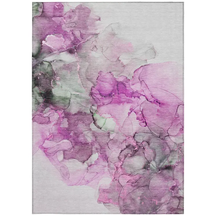 8' X 10' Gray and Purple Abstract Washable Non Skid Indoor Outdoor Area Rug