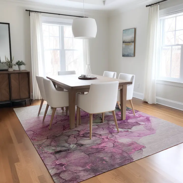 8' X 10' Gray and Purple Abstract Washable Non Skid Indoor Outdoor Area Rug
