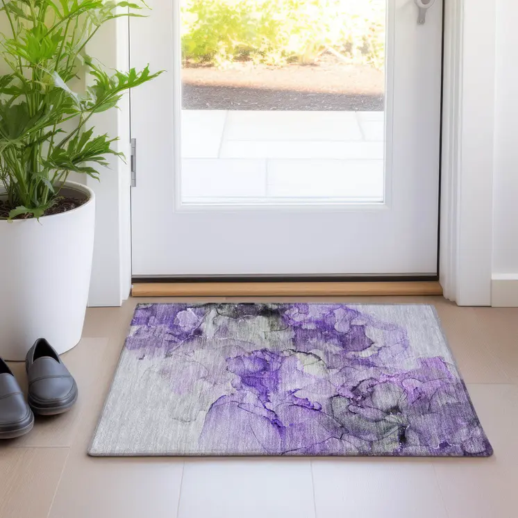 2' X 3' Purple Abstract Washable Non Skid Indoor Outdoor Area Rug