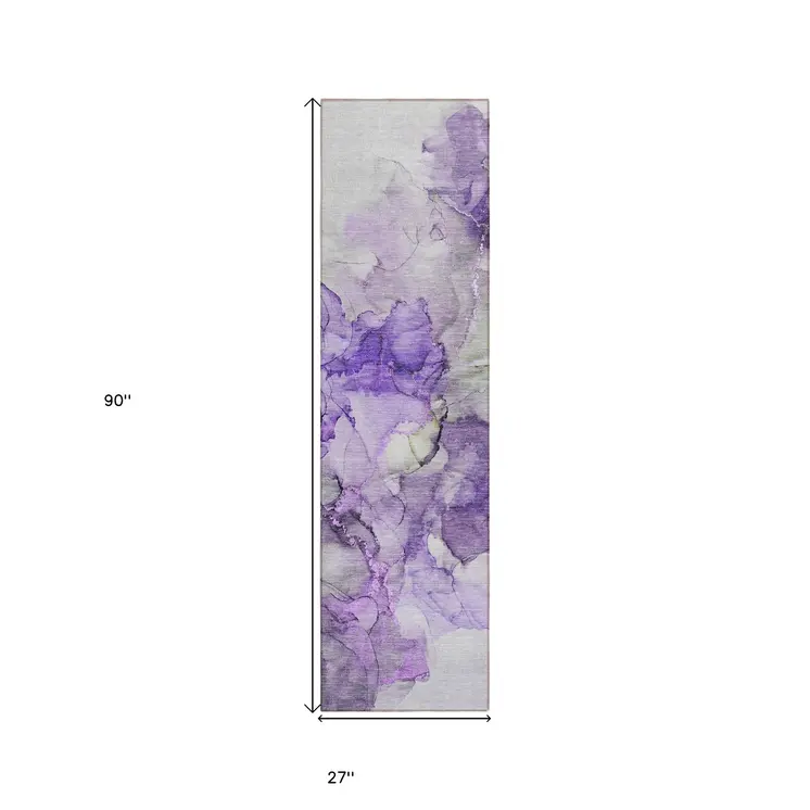 8' Runner Purple Abstract Washable Non Skid Indoor Outdoor Runner Rug