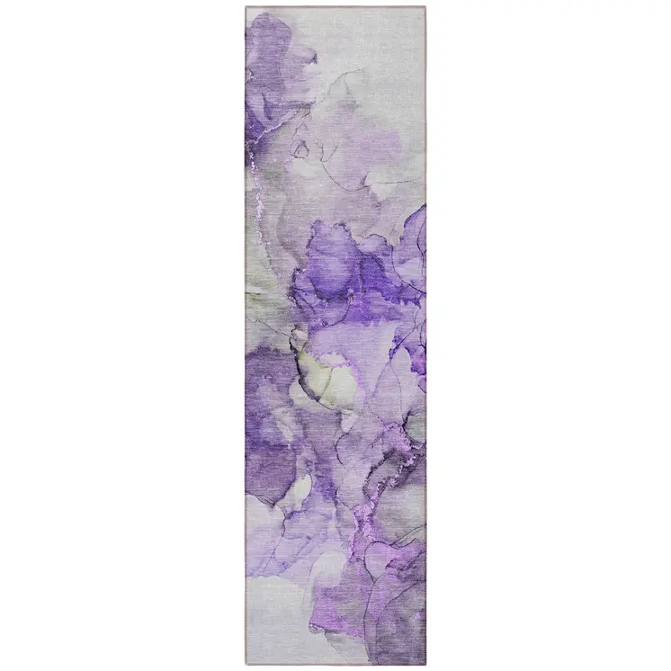 8' Runner Purple Abstract Washable Non Skid Indoor Outdoor Runner Rug