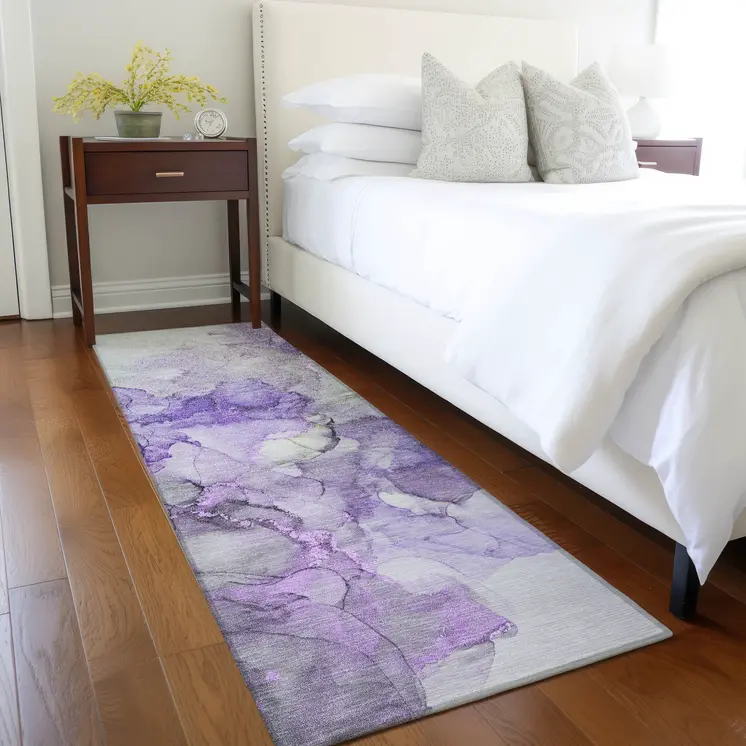8' Runner Purple Abstract Washable Non Skid Indoor Outdoor Runner Rug