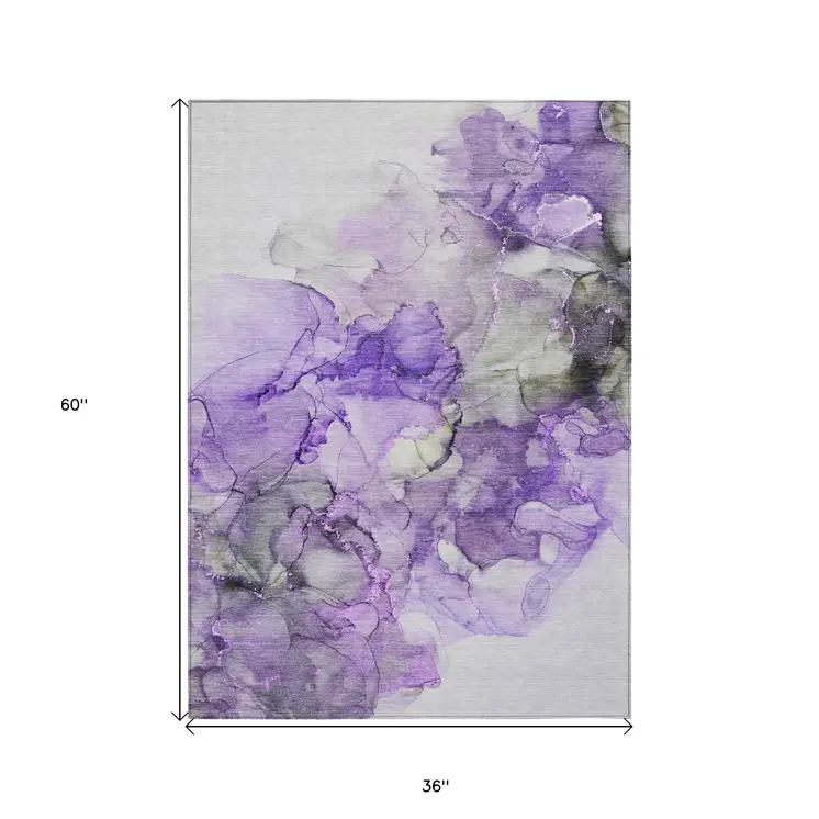 3' X 5' Purple Abstract Washable Non Skid Indoor Outdoor Area Rug