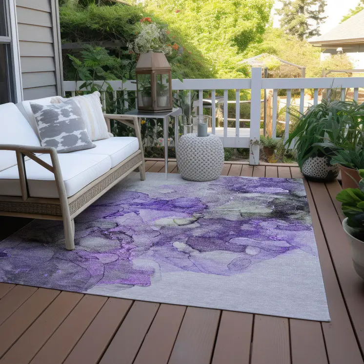 3' X 5' Purple Abstract Washable Non Skid Indoor Outdoor Area Rug