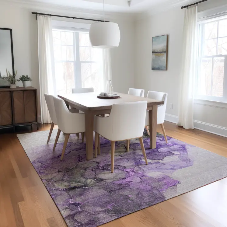 3' X 5' Purple Abstract Washable Non Skid Indoor Outdoor Area Rug