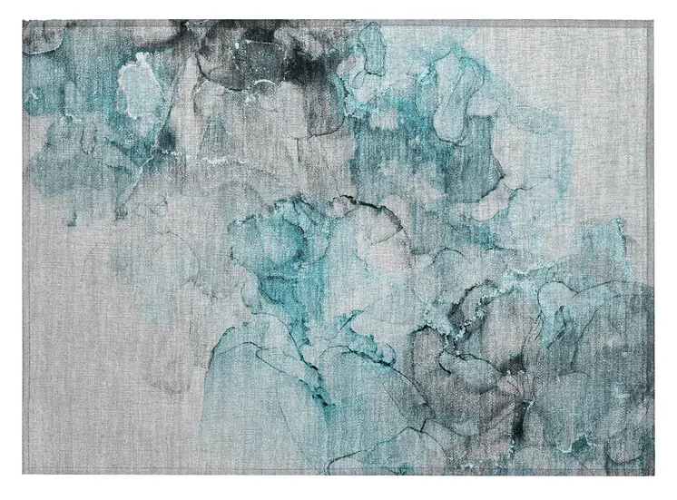 2' X 3' Teal Abstract Washable Non Skid Indoor Outdoor Area Rug