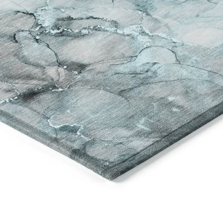 8' Round Teal Round Abstract Washable Non Skid Indoor Outdoor Area Rug