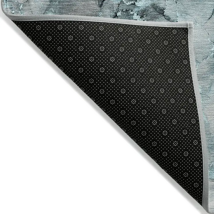 8' X 10' Teal Abstract Washable Non Skid Indoor Outdoor Area Rug