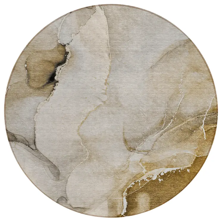 8' X 8' Beige and Brown Round Abstract Washable Indoor Outdoor Area Rug