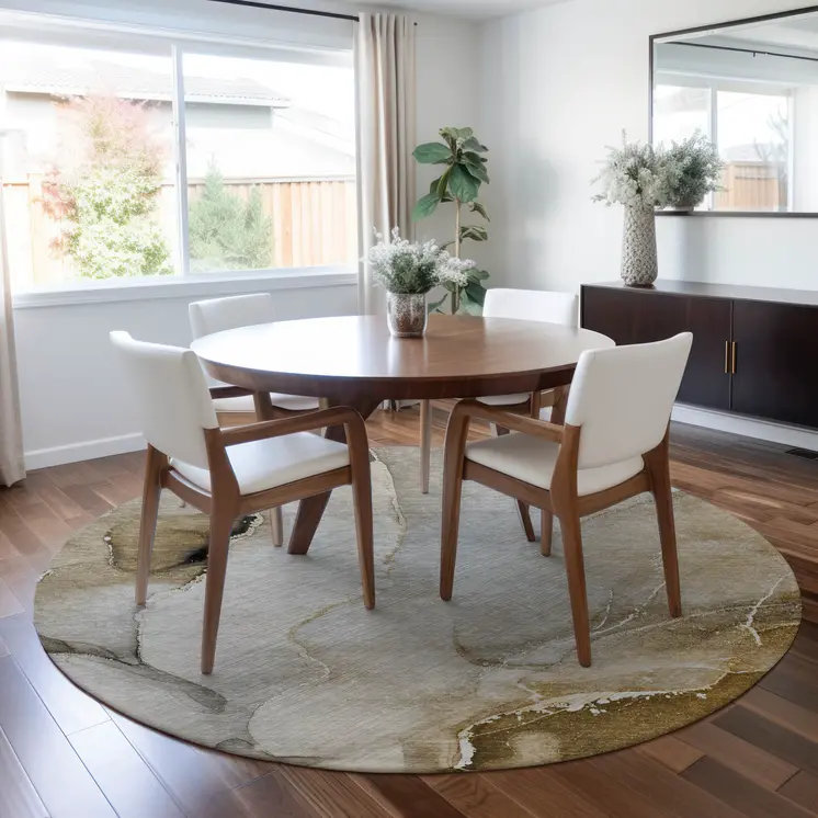 8' X 8' Beige and Brown Round Abstract Washable Indoor Outdoor Area Rug