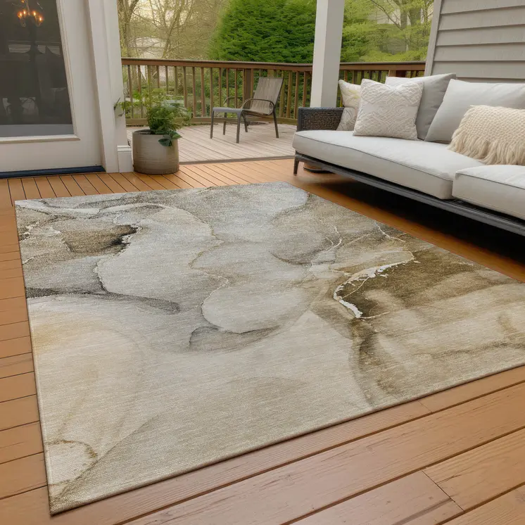 8' X 10' Beige and Brown Abstract Washable Indoor Outdoor Area Rug