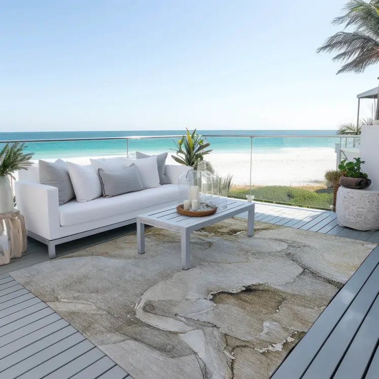 9' X 12' Beige and Brown Abstract Washable Indoor Outdoor Area Rug