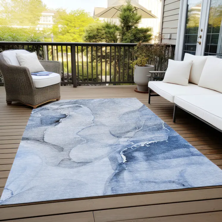 5' X 8' Blue and Gray Abstract Washable Non Skid Indoor Outdoor Area Rug
