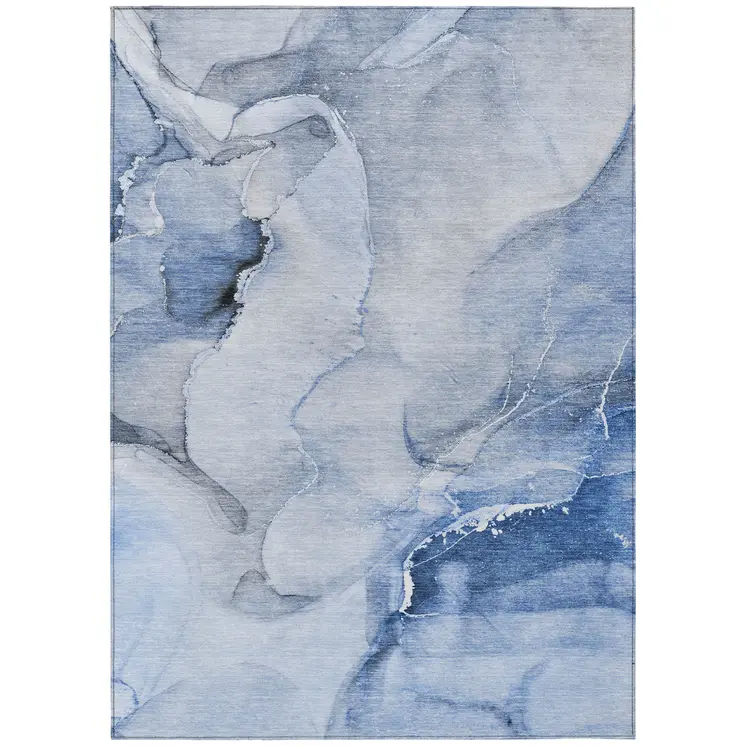 10' X 14' Blue and Gray Abstract Washable Non Skid Indoor Outdoor Area Rug