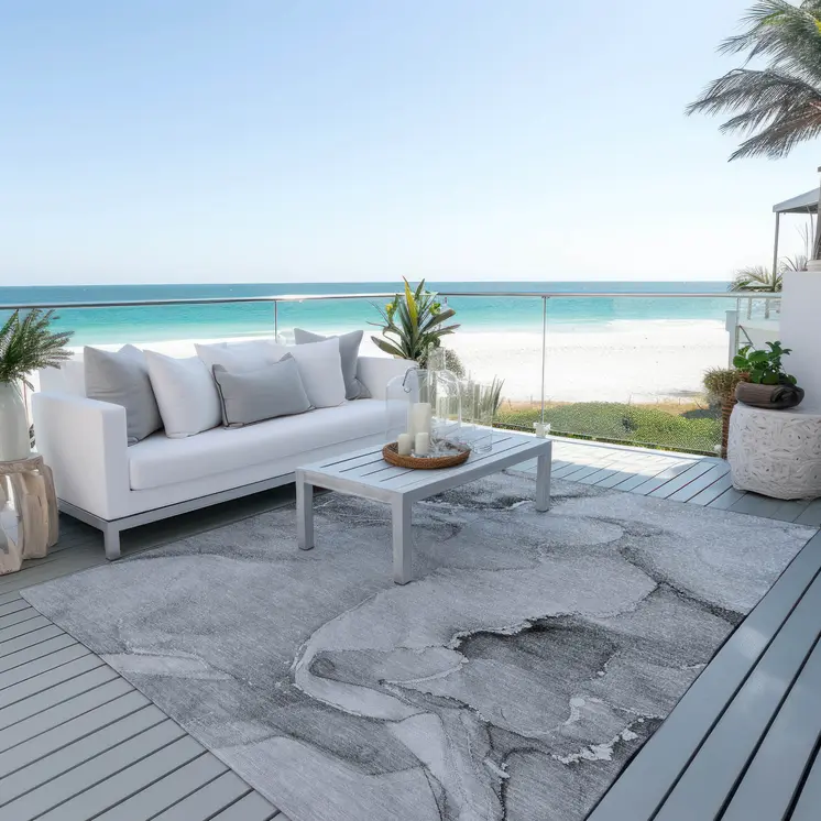 3' X 5' Gray and Ivory Abstract Washable Non Skid Indoor Outdoor Area Rug