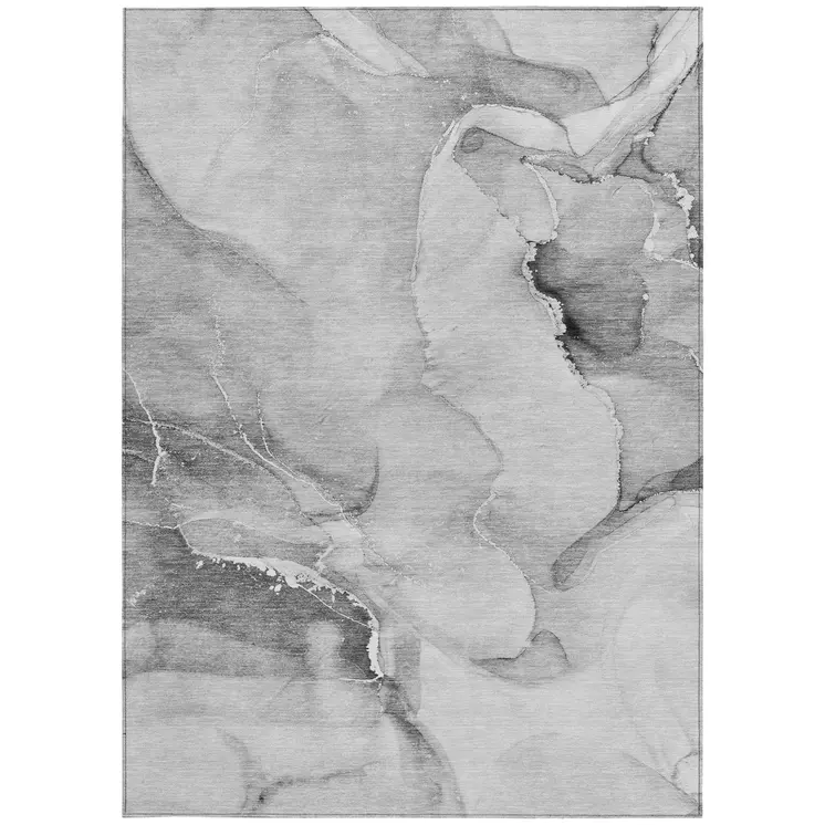 10' X 14' Gray and Ivory Abstract Washable Non Skid Indoor Outdoor Area Rug