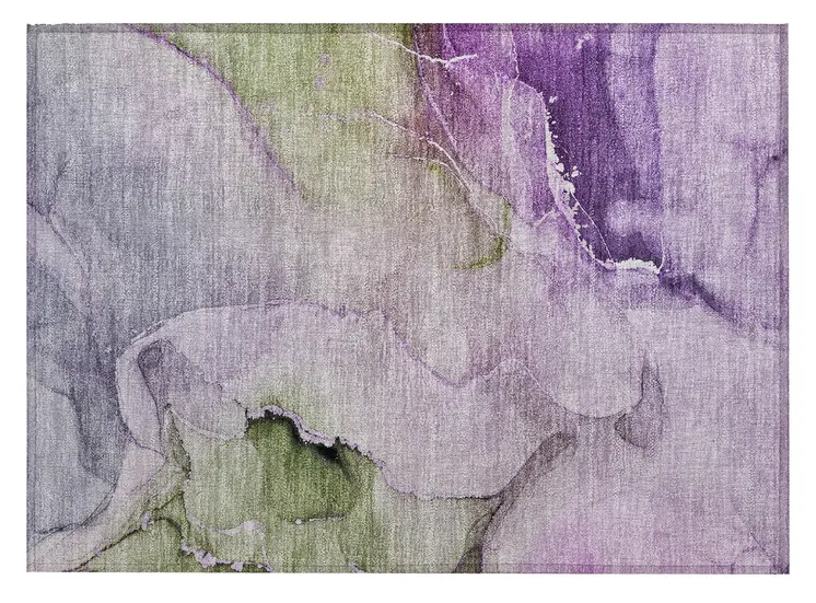2' X 3' Purple and Green Abstract Washable Indoor Outdoor Area Rug