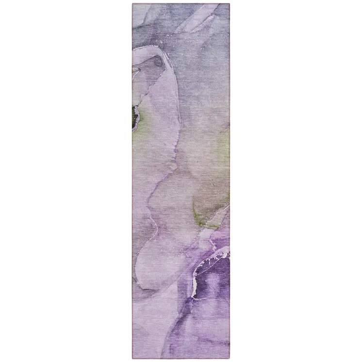 2' X 8' Purple Abstract Washable Indoor Outdoor Runner Rug