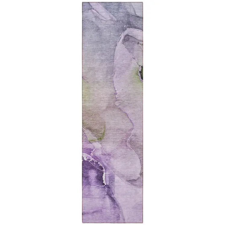 2' X 8' Purple Abstract Washable Indoor Outdoor Runner Rug