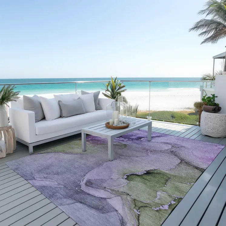 3' X 5' Purple Abstract Washable Non Skid Indoor Outdoor Area Rug