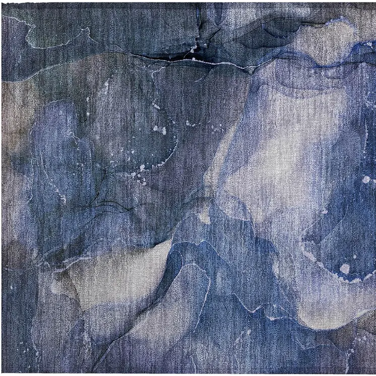 2' X 3' Blue Abstract Washable Non Skid Indoor Outdoor Area Rug