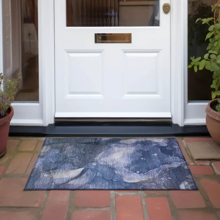 2' X 3' Blue Abstract Washable Non Skid Indoor Outdoor Area Rug