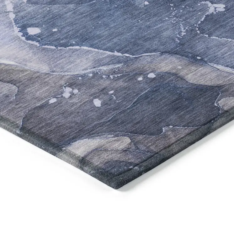 9' X 12' Blue Abstract Washable Non Skid Indoor Outdoor Area Rug