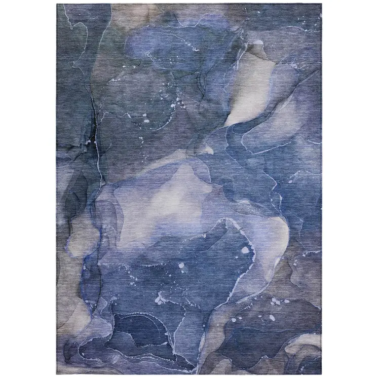 9' X 12' Blue Abstract Washable Non Skid Indoor Outdoor Area Rug