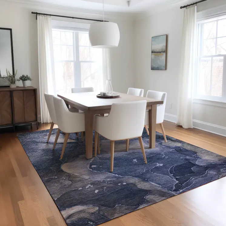 9' X 12' Blue Abstract Washable Non Skid Indoor Outdoor Area Rug