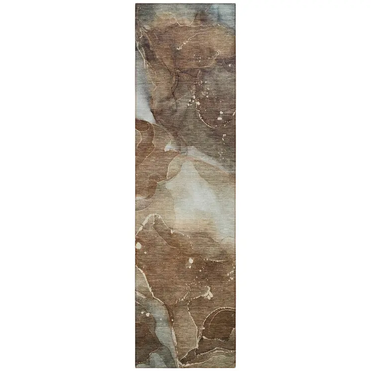 8' Runner Brown Abstract Washable Non Skid Indoor Outdoor Runner Rug