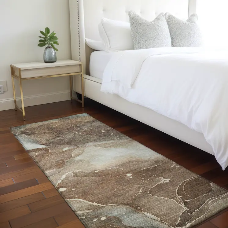 8' Runner Brown Abstract Washable Non Skid Indoor Outdoor Runner Rug