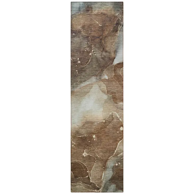 8' Runner Brown Abstract Washable Non Skid Indoor Outdoor Runner Rug