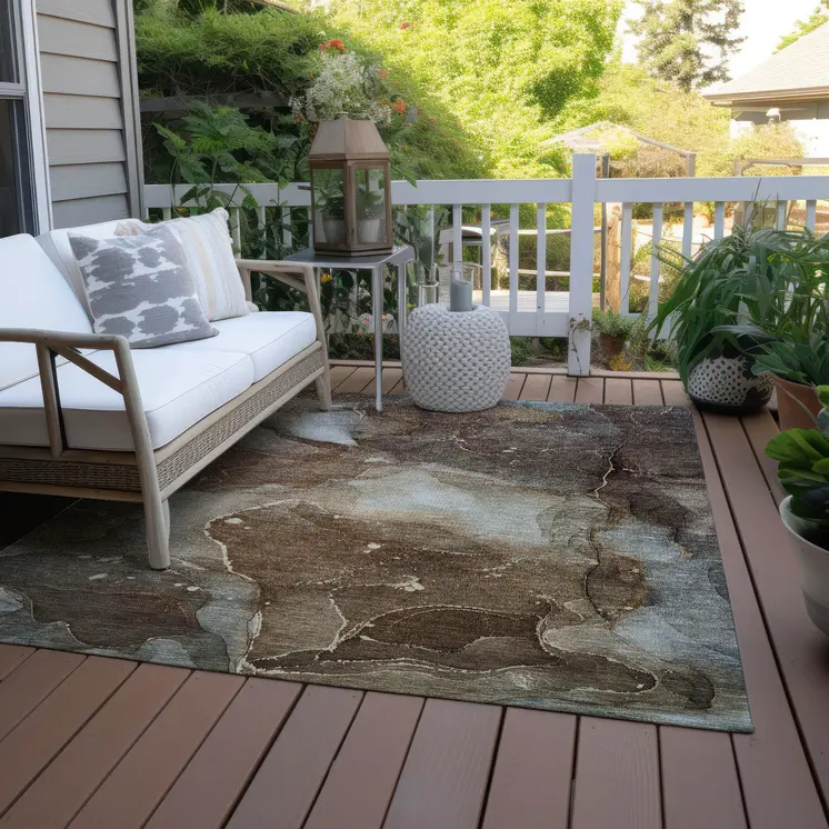 3' X 5' Brown Abstract Washable Non Skid Indoor Outdoor Area Rug