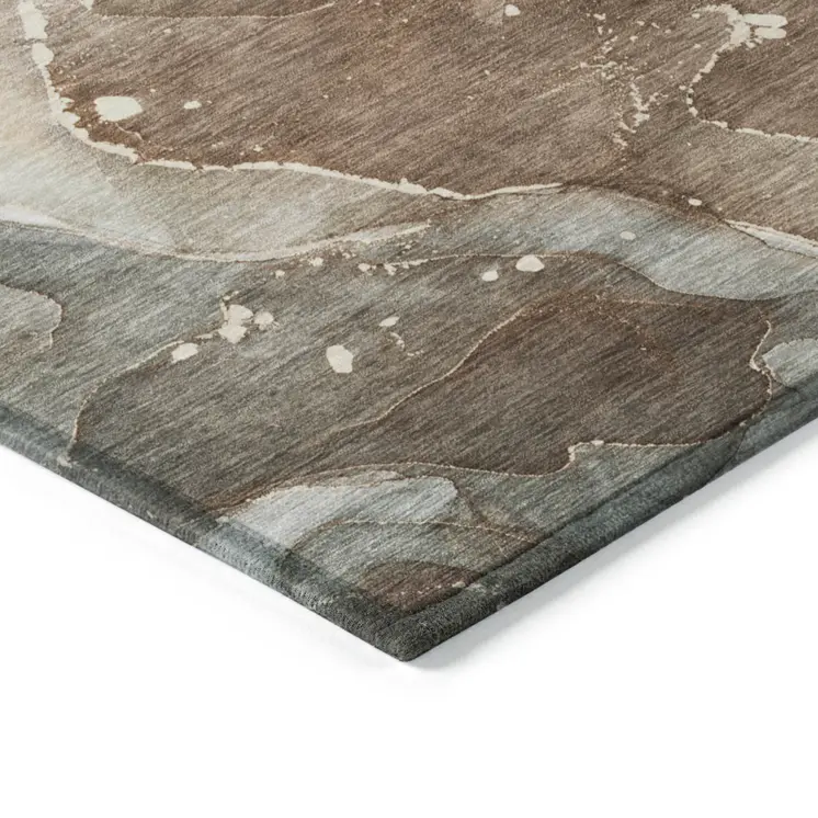3' X 5' Brown Abstract Washable Non Skid Indoor Outdoor Area Rug